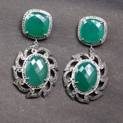 Art Deco vintage silver drop earrings with emerald green gemstones, statement dangle jewelry gift for her