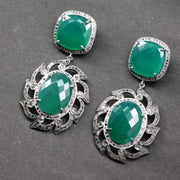 Art Deco Style Earrings – Vintage Silver Drop Emerald Green Statement Dangle Jewelry, Elegant Gift for Her