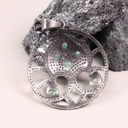 Vintage Round Shape Pendant – Sterling Silver Green Stone Pendant with Natural Emerald & Diamond | Handmade Antique Jewelry Gift