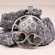 Vintage Round Shape Pendant – Sterling Silver Green Stone Pendant with Natural Emerald & Diamond | Handmade Antique Jewelry Gift