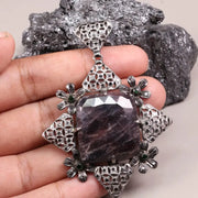 Art Deco Style Pendant – Cushion Cut Large Purple Diamond in Sterling Silver | 19th Century Inspired Jewelry Gift