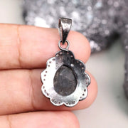 Pear Cut Natural Diamond Pendant – Vintage Sterling Silver Necklace with Black Diamond, Handmade Gothic Jewelry, Unique Gift for Her
