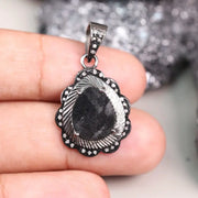 Pear Cut Natural Diamond Pendant – Vintage Sterling Silver Necklace with Black Diamond, Handmade Gothic Jewelry, Unique Gift for Her