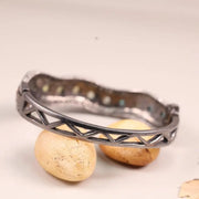 Handcrafted Vintage Sterling Silver Bracelet – 925 Wavy Cuff with Round Pastel Stones, Antique Look Statement Jewelry Gift for Women