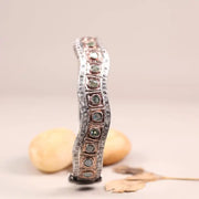 Handcrafted Vintage Sterling Silver Bracelet – 925 Wavy Cuff with Round Pastel Stones, Antique Look Statement Jewelry Gift for Women