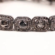 Vintage Black Diamond Link Bracelet, Square Design 925 Silver Bracelet, Natural Round Handmade Silver Statement Bracelet, Gift For Women