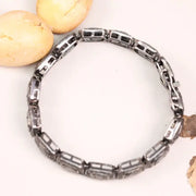Vintage Black Diamond Link Bracelet, Square Design 925 Silver Bracelet, Natural Round Handmade Silver Statement Bracelet, Gift For Women