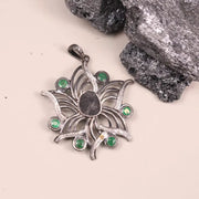Vintage Oval Black Diamond Pendant – Green Gemstone Sterling Silver Statement Pendant | Antique Style Old-World Jewelry, Unique Gift