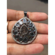 Natural Black Pear Cut Pendant – 1985s Antique Victorian Sterling Silver Jewelry | Old Style Statement Silver Pendant for Her