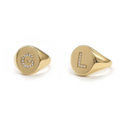 Custom Lab Grown 0.06 Ct Diamond Letter A Signet Ring Solid Gold Personalized Ring for Her