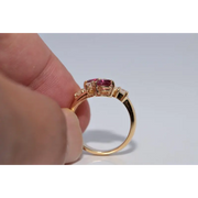 legant lab created gemstone ring with garnet red stone and sparkling diamond setting