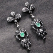 Georgian Style Art Deco Emerald Drop Earrings, Sterling Silver with Diamond Accents, Vintage Statement Jewelry Gift
