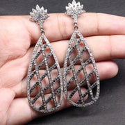 Elegant Silver Statement Drop Earrings – Vintage Art Deco Crystal Dangle Lotus Teardrop Earrings, Gift for Her