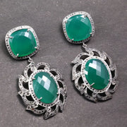 Art Deco Style Earrings – Vintage Silver Drop Emerald Green Statement Dangle Jewelry, Elegant Gift for Her