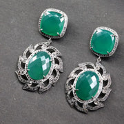 Art Deco Style Earrings – Vintage Silver Drop Emerald Green Statement Dangle Jewelry, Elegant Gift for Her