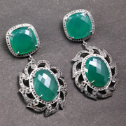Art Deco Style Earrings – Vintage Silver Drop Emerald Green Statement Dangle Jewelry, Elegant Gift for Her