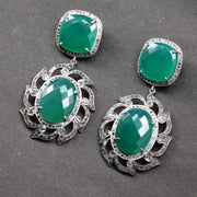 Art Deco Style Earrings – Vintage Silver Drop Emerald Green Statement Dangle Jewelry, Elegant Gift for Her