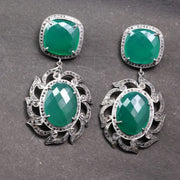 Art Deco Style Earrings – Vintage Silver Drop Emerald Green Statement Dangle Jewelry, Elegant Gift for Her