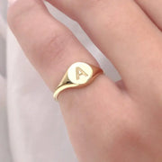 Dainty gold alphabet ring personalized initial signet jewelry for women stylish design