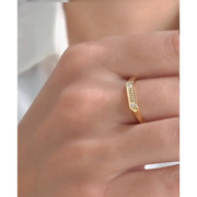 Modern gold initial ring for women with dainty personalized alphabet engraving signet design