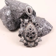 Antique Natural Black Diamond Pendant – Sterling Silver Art Deco Teardrop Statement Jewelry | Pear Cut Unique Jewelry