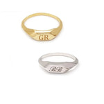 Elegant personalized gold initial ring with dainty alphabet and classic signet ring style