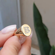 Custom Lab Grown 0.06 Ct Diamond Letter A Signet Ring Solid Gold Personalized Ring for Her