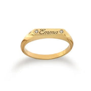 Modern gold initial ring for women with dainty personalized alphabet engraving signet design