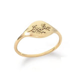 Beautiful dainty gold initial ring with engraved alphabet in elegant signet ring style