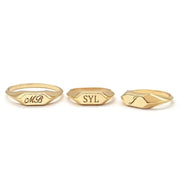 Elegant personalized gold initial ring with dainty alphabet and classic signet ring style
