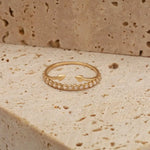 Sideways arrow lab grown diamond ring in gold minimalist directional design