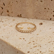 Sideways arrow lab grown diamond ring in gold minimalist directional design