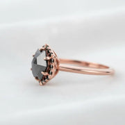 Octagon Black Diamond Engagement Ring in 14K Rose Gold, Unique Vintage Bridal Ring for Women