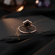 Octagon Black Diamond Engagement Ring in 14K Rose Gold, Unique Vintage Bridal Ring for Women