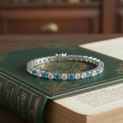 Blue and White Lab Grown Diamond Tennis Bracelet in 14K White Gold, Elegant Anniversary Gift for Her