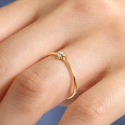 Delicate 14K gold diamond sunburst signet ring minimal feminine jewelry for her