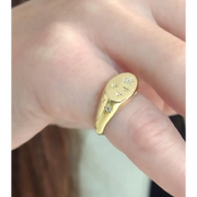 Minimal gold alphabet ring personalized signet style jewelry for women modern look