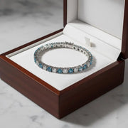 Blue and White Lab Grown Diamond Tennis Bracelet in 14K White Gold, Elegant Anniversary Gift for Her