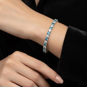 Blue and White Lab Grown Diamond Tennis Bracelet in 14K White Gold, Elegant Anniversary Gift for Her