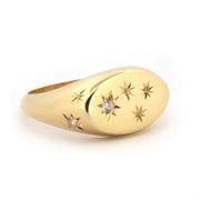 Minimal gold alphabet ring personalized signet style jewelry for women modern look