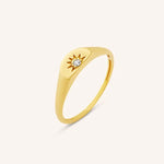 Dainty 0.2 Ct Signet Ring with Diamond Sunburst Design, 14K Gold Minimal Ring for Women