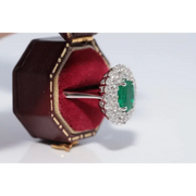 Elegant lab created gemstone ring with blue sapphire center and sparkling white diamonds