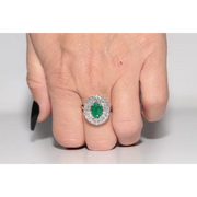 Elegant lab created gemstone ring with blue sapphire center and sparkling white diamonds