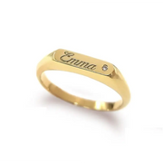 Dainty personalized gold ring with alphabet initial in classic signet style for modern women