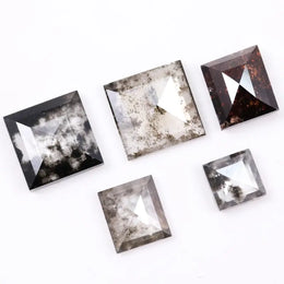 Princess Cut Salt and Pepper Lab Grown Diamonds, Mixed Gray & Brown CVD Square Fancy Stones, Rustic Loose Diamonds for Custom Jewelry