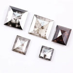 Princess Cut Salt and Pepper Lab Grown Diamonds, Mixed Gray & Brown CVD Square Fancy Stones, Rustic Loose Diamonds for Custom Jewelry