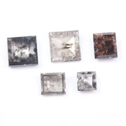 Princess Cut Salt and Pepper Lab Grown Diamonds, Mixed Gray & Brown CVD Square Fancy Stones, Rustic Loose Diamonds for Custom Jewelry