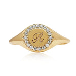Stylish gold initial signet ring for women custom dainty alphabet jewelry design