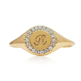 Stylish gold initial signet ring for women custom dainty alphabet jewelry design