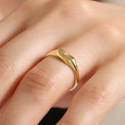 Dainty 0.2 Ct Signet Ring with Diamond Sunburst Design, 14K Gold Minimal Ring for Women